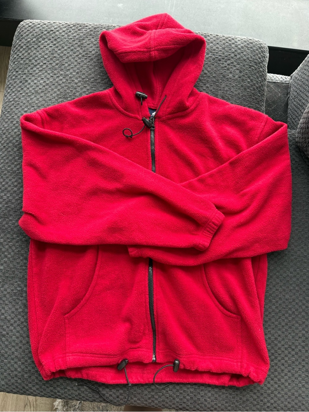Vintage Red Hooded Fleece Zip Jacket